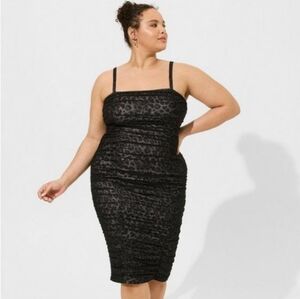 Torrid Midi Mesh Shirred Leopard Bodycon Dress Size 0
